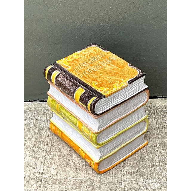 Vintage Italian Glazed Ceramic Books Low Stool For Sale - Image 17 of 18