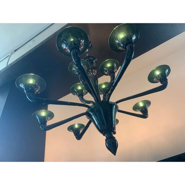 2010s Translucent Green-Bottle Glass Chandelier, Contemporary Murano Style For Sale - Image 5 of 13