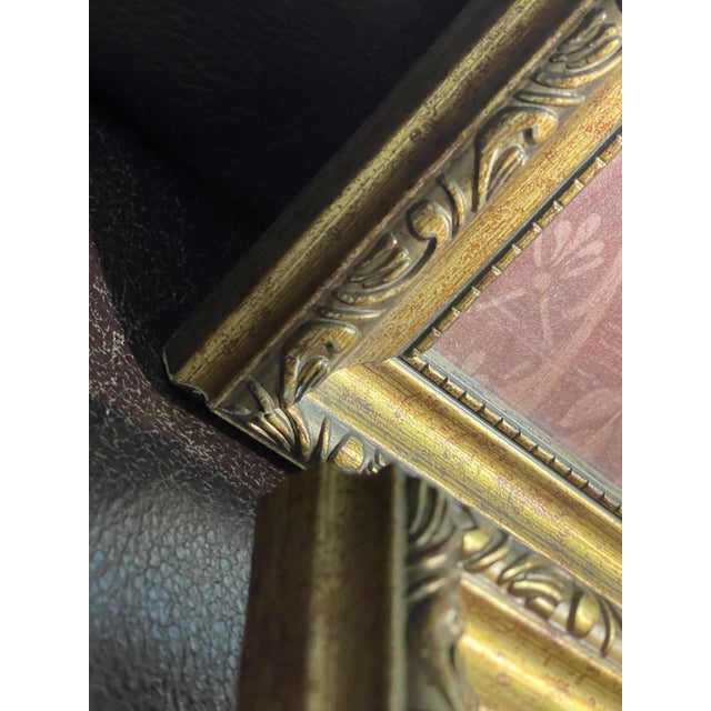Vintage Floral Framed Prints – Set of 2, Ornate Gold Gilt Frames With Burgundy Matting, Traditional Wall Art For Sale - Image 4 of 10