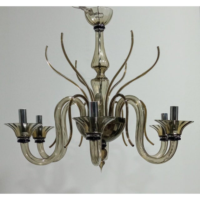 Murano glass chandelier, blown and handcrafted, smoky gray colour, 6 lights with e14 lamp holder suitable for led or...