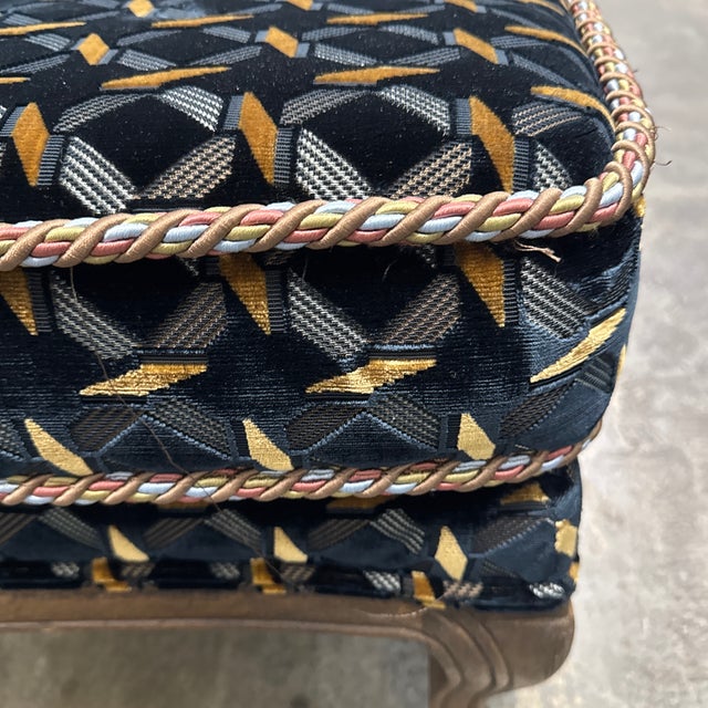 Traditional Geometric Velvet Ottoman, Vintage For Sale - Image 9 of 12