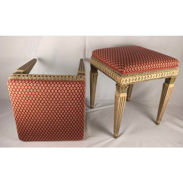 Late 20th Century Elegant Pair of Mid-20th Century French Louis XVI Style Painted Stools For Sale - Image 5 of 6