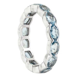 2.47 Carat Aquamarine Boho Chic Eternity Band Ring Size 6.5 in 14k White Gold For Sale