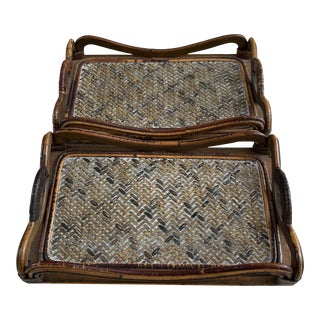 Vintage Rattan/Bamboo Woven Trays- a Pair For Sale