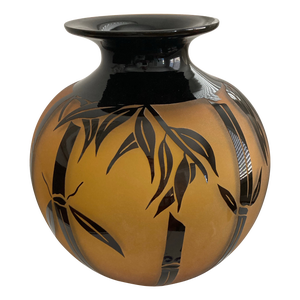 Correia Art Glass and Black Cameo Style Bamboo Vase Limited Edition