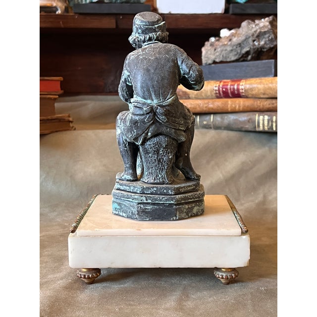 English Bronze Finish Plaster Figure of Young Michelangelo on the Antique Marble Base For Sale - Image 3 of 11