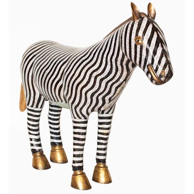 Rare Extra Large Vintage Chinese Cloisonné Enameled Zebra Statue For Sale - Image 4 of 15