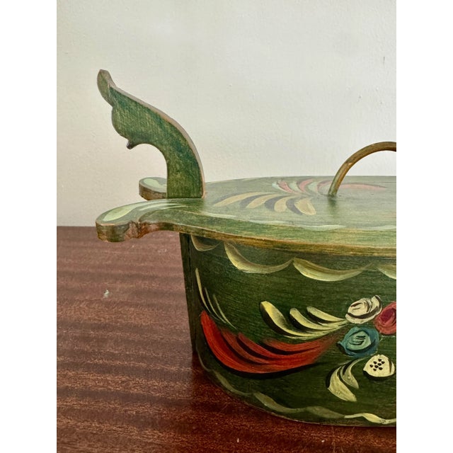 Primitive Norwegian Blue Rosemaling Tine Box For Sale In Pittsburgh - Image 6 of 12