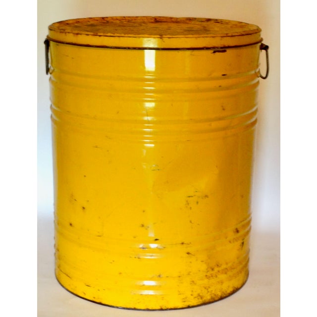 Large Industrial Lard Metal Tin Mustard Color, 20.25 Inches Height For Sale - Image 9 of 10