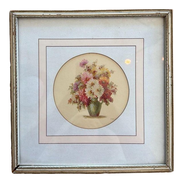 Vintage 1950s M. Black Signed Floral Lithograph Print framed For Sale