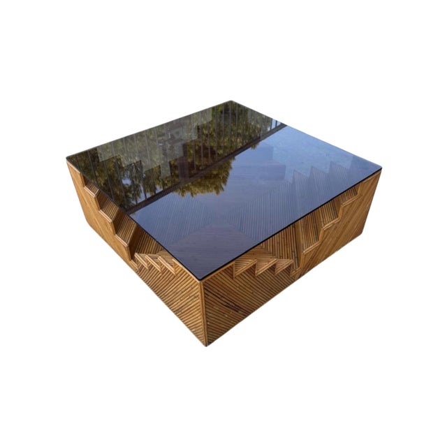1970s Italian Geometric Pencil Reed Coffee Table with Smoked Glass Top, 1970s For Sale - Image 5 of 5