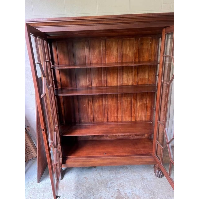 Antique American Empire Carved Wood Double Glass Door Bookcase For Sale - Image 10 of 11