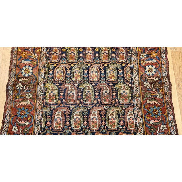 Navy Blue Antique Persian Kurdish Rug, Hand-Knotted Wool, All-Over Paisley Pattern, Navy & Brick-Red, 4x7 For Sale - Image 8 of 14