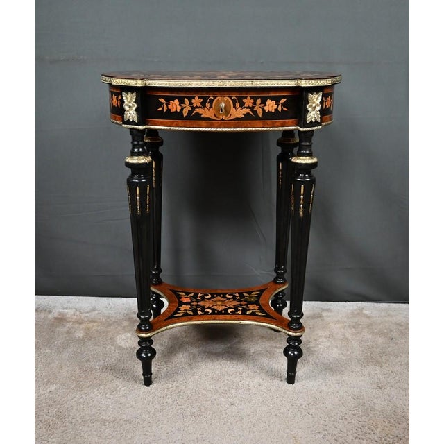 Antique Napoleon III Marquetry Side Table, 1800s For Sale - Image 9 of 18