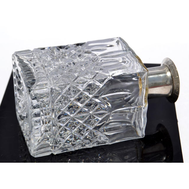 Baccarat 1920s Style After Bohemian Victorian Cube Hand Brilliant Cut Decanter Silver Plate Neck Faceted Stopper For Sale - Image 4 of 15