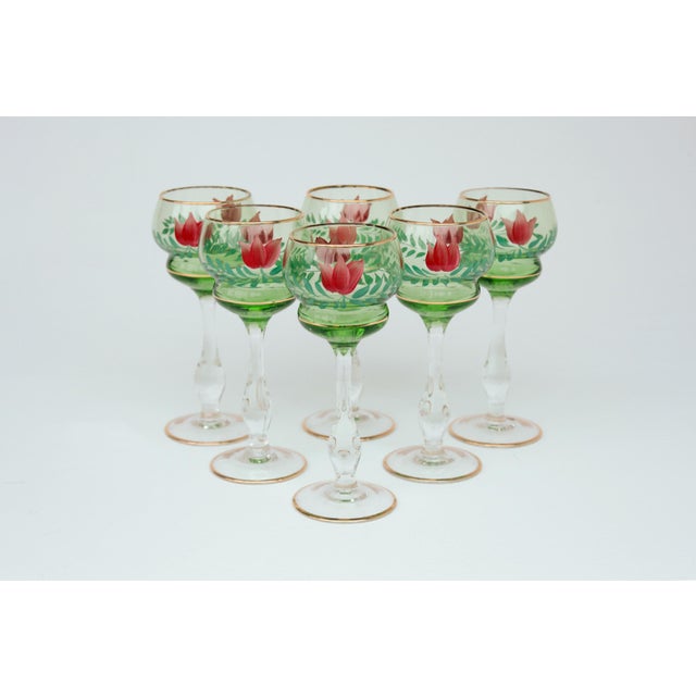 A set of six wine glasses from Italy, made in the 1950s/60s.