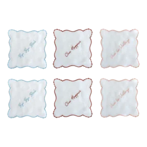 Chairish Anniversary Cocktail Napkins, Light Blue/Terra Cotta/Pink - Set of 6