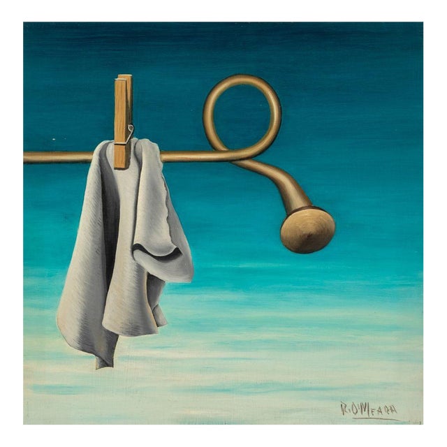 Robert O'Meara Surrealist Clothesline Oil on Board For Sale