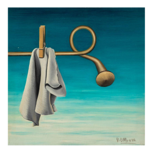 Robert O'Meara Surrealist Clothesline Oil on Board