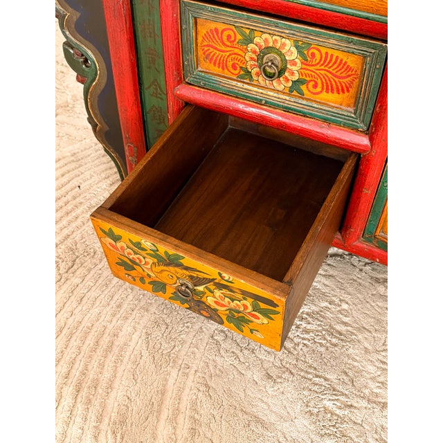 Antique Mongolian Hand-Painted Kang Cabinet / Low Media Console For Sale - Image 10 of 17
