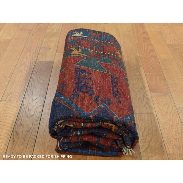Textile 1920 Red Antique Caucasian Armenian Pure Wool Hand Knotted Clean Signed and Dated Rug For Sale - Image 7 of 9