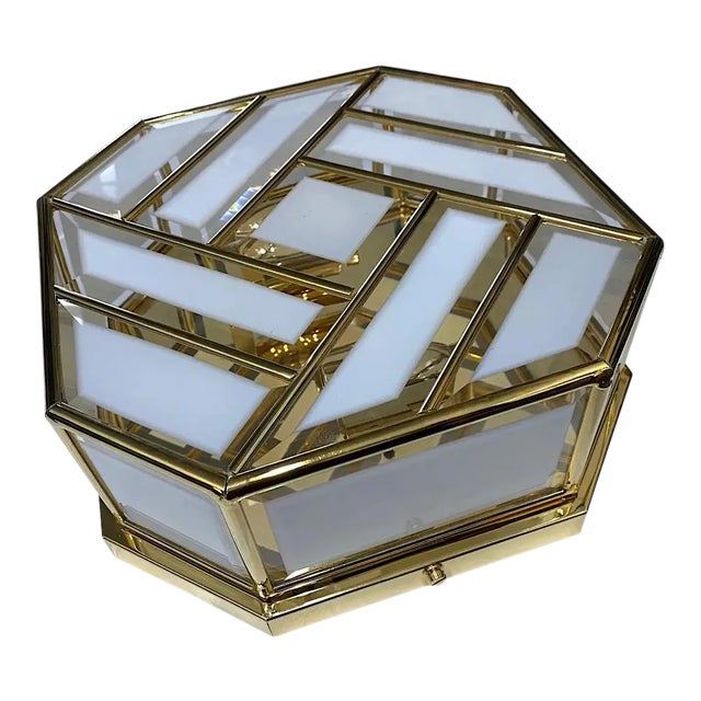 1970s a Italian Mid-Century Modern Brass and Glass Ceiling Light For Sale