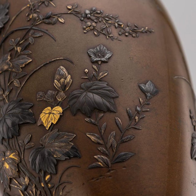 Antique Japanese Meiji Inlaid Bronze Ovoid Mitsunorian Vase, 19th Century For Sale - Image 15 of 18