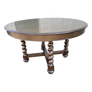 Antique Victorian Quartersawn Oak Barley Twist Extension Dining Table- Refinished For Sale