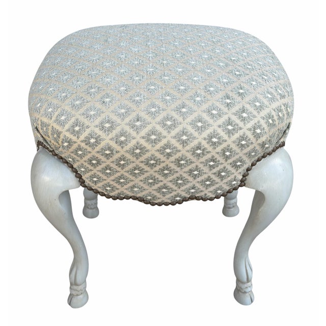 18th C Style Hoof Foot Pouf Footstool Ottoman W Cut Velvet.