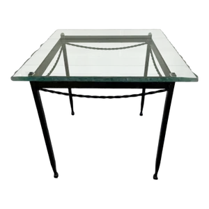 1990s Vintage Iron and Glass Top Square Side Table
