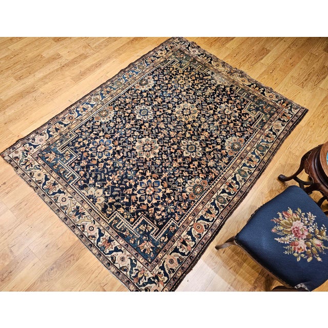 Vintage Persian Malayer Area Rug, Hand-Knotted Wool, Geometric Pattern, 5x7, Navy & Ivory For Sale - Image 11 of 18