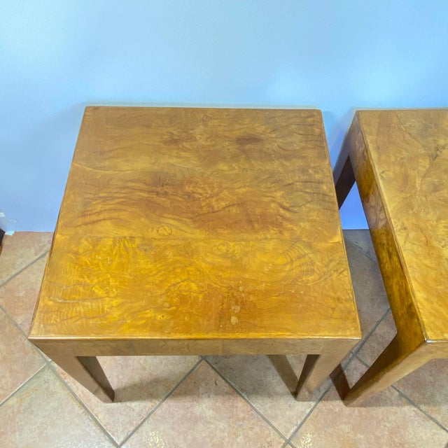 1970s Vintage Italian Burl Wood Patchwork Veneer End Tables - a Pair For Sale - Image 5 of 11