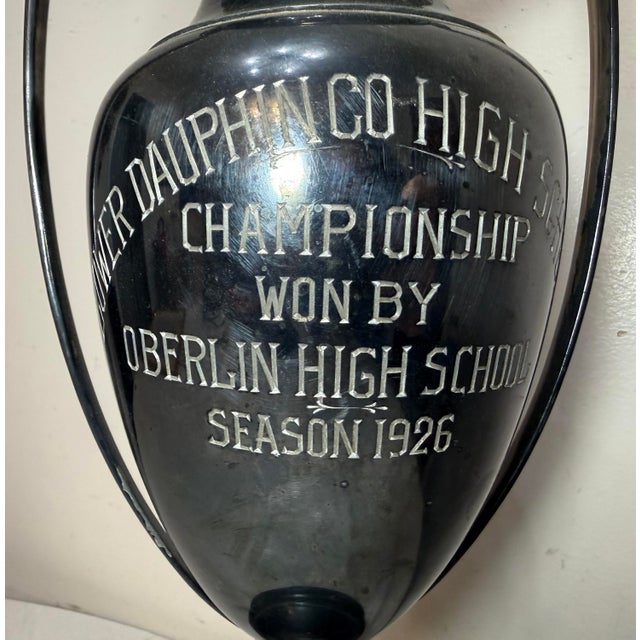 Metal Large Antique 1926 Silverplate Oberlin High School Baseball Reach Trophy Award For Sale - Image 7 of 14