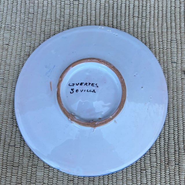 Ceramic Vintage Guertes Sevilla Talavera Blue and White Decorated Plate, Spain, Circa 1970's For Sale - Image 7 of 12