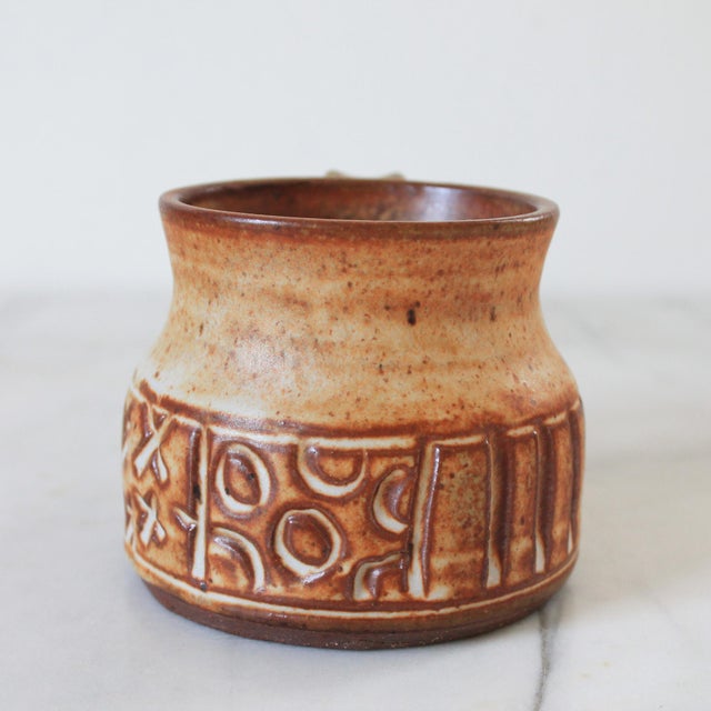 Mid 20th Century Vintage Signed Studio Art Textured Pottery Coffee Mug For Sale - Image 5 of 8