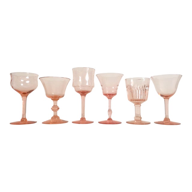 Vintage Blush Pink Wine Glasses Set of 6 Chairish