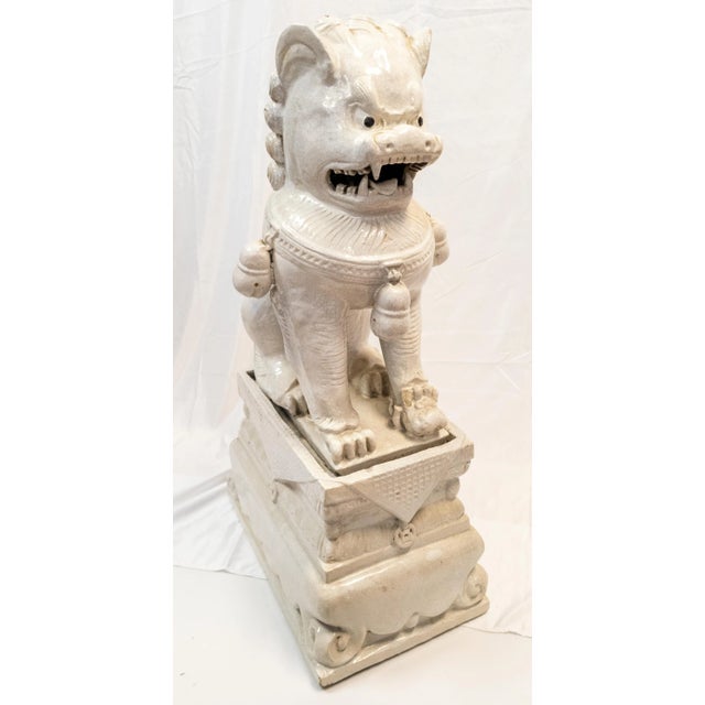 White Large Garden Chinese White Ge-Type Crackle Glazed Foo Dog Lion For Sale - Image 8 of 13