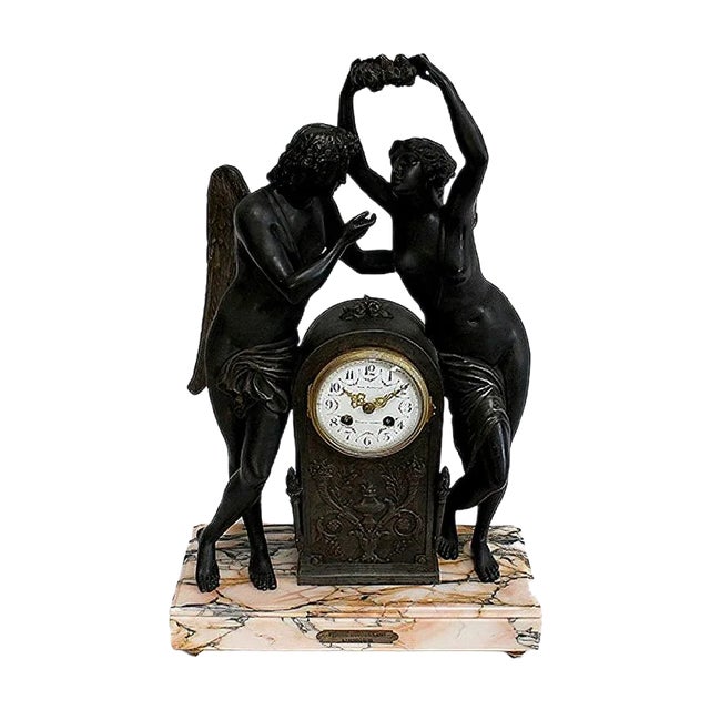 Pendulum Regulating Psyche Crowning Love by Claude Michallon, 1900s For Sale