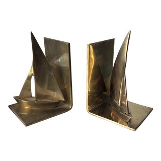 Vintage Brass Sailboat Bookends For Sale