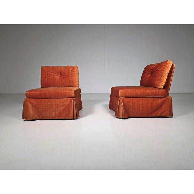 Italian Burnt Orange Chenille Velvet Lounge Chairs, 1970s, Set of 2 For Sale - Image 3 of 9