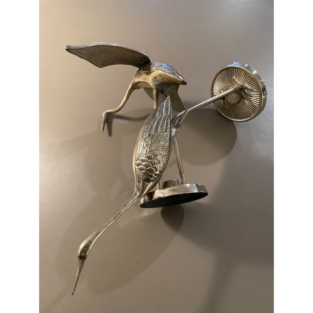 Vintage Brass Crane Figurines-Pair For Sale - Image 9 of 12