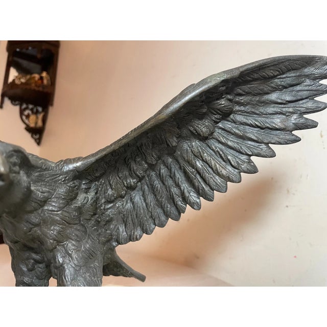Antique Solid Bronze Marble Open Winged American Bald Eagle Statue Sculpture For Sale - Image 13 of 13