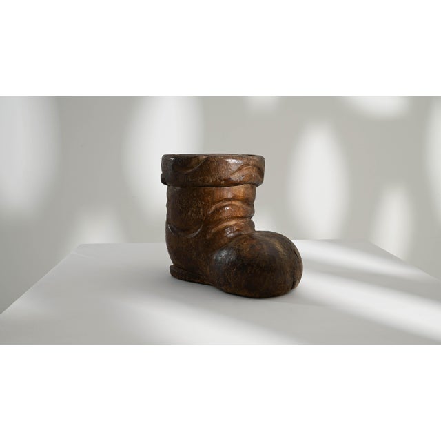 Step into whimsical charm with this 20th Century French Carved Wooden Boot Decoration. Skillfully crafted, this wooden...