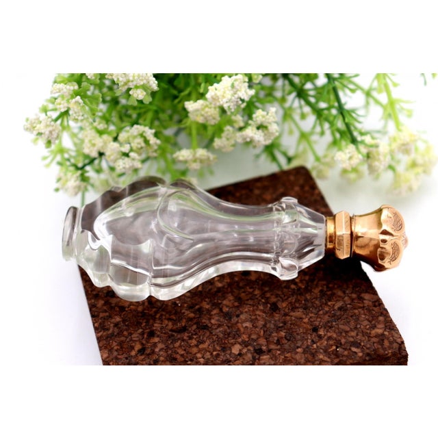 Perfume Bottle in Cut Glass with Gold Hinged Lid For Sale - Image 4 of 7
