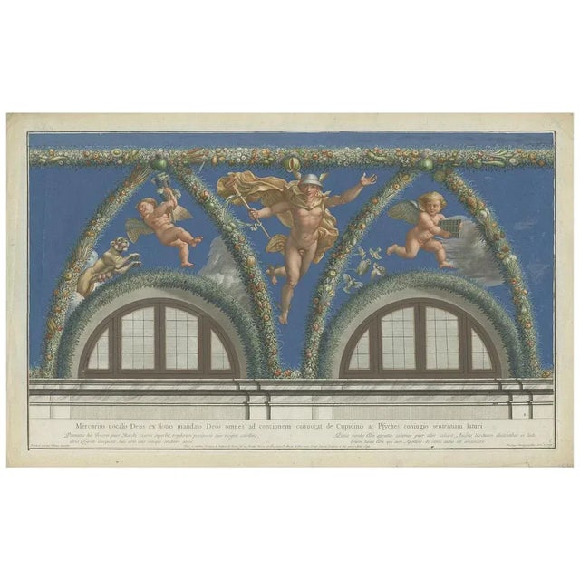 Antique print titled 'Mercurius uocalis Deus ex Louis mandato Deos omnes ad concionem conuocat de Cupidinis ac Psyches...