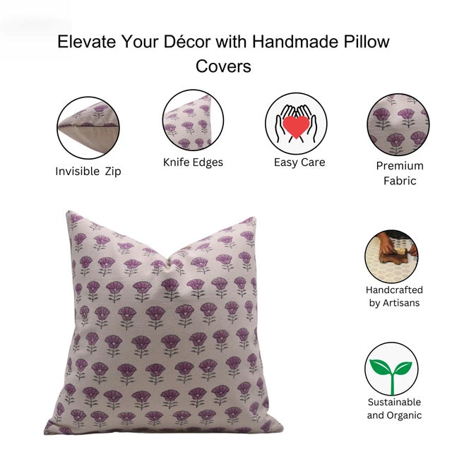 Fabdivine Decorative Block Print Cushion Cover 26x26 Inch Duck Canvas-Kohinoor For Sale - Image 4 of 4