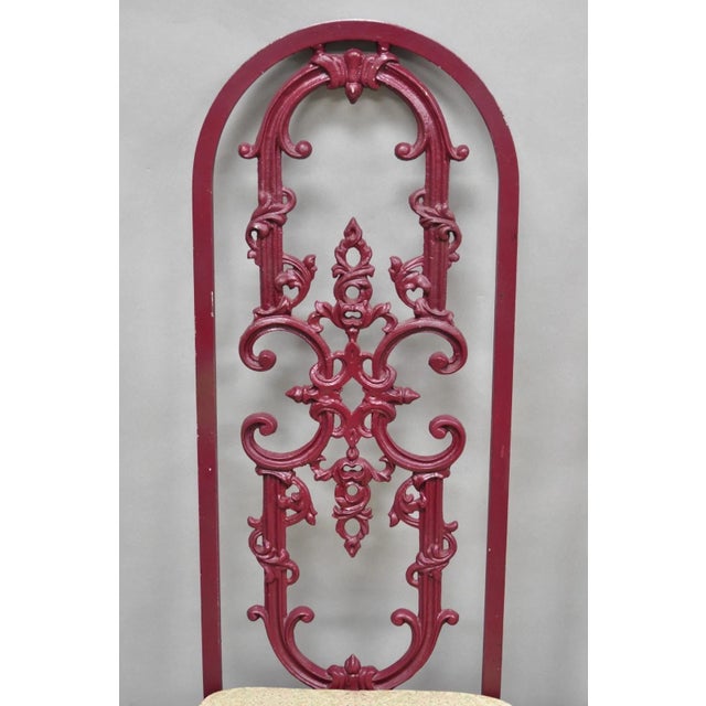Vintage Hollywood Regency Victorian Style Red Cast Metal Dining Chairs Set of 4 For Sale - Image 4 of 16