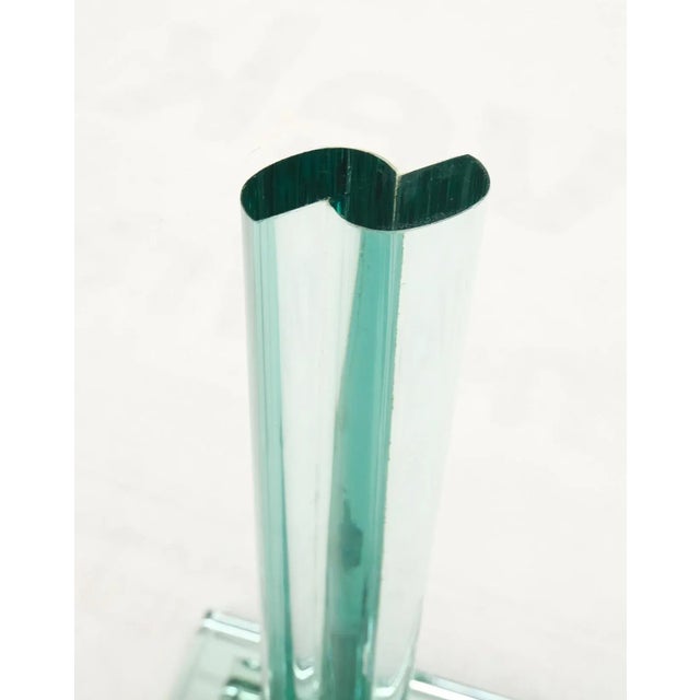 All solid glass green tint round glass end side lamp occasional table stand pedestal mid century.
