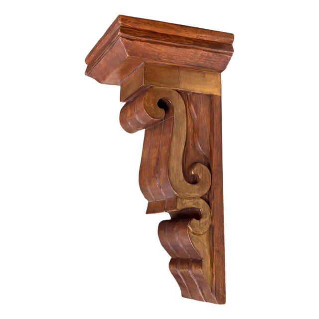 Vintage Hand Carved Restoration Hardware Style Large Scale Corbel Wall Sconce Shelf For Sale