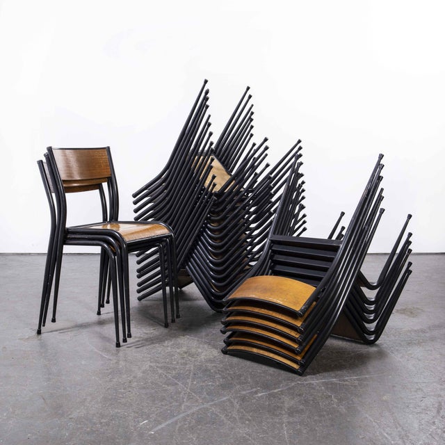 French Black Tapered Leg School Dining Chairs from Mullca, 1950s, Set of 6 For Sale - Image 14 of 17